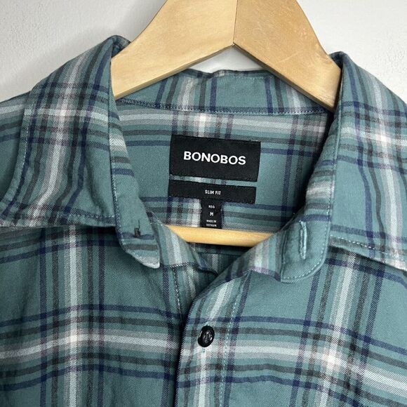 Bonobos Green Windowpane Slim Cotton Blend Flannel - Picture 3 of 5